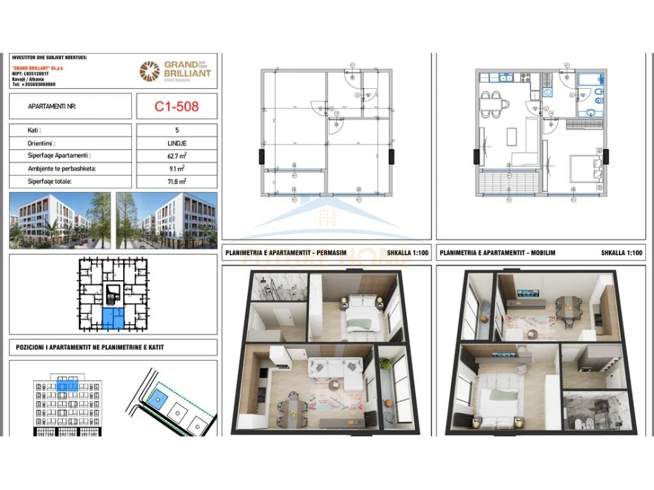 Kavaje, shes apartament 1+1+Ballkon Kati 5, 72 m² 107.700 € (Palm Paradise)
