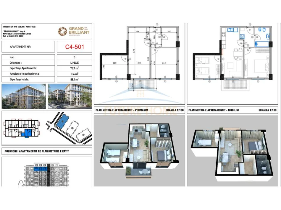 Kavaje, shes apartament 2+1+Ballkon Kati 5, 88 m² 114.530 € (Palm Paradise)