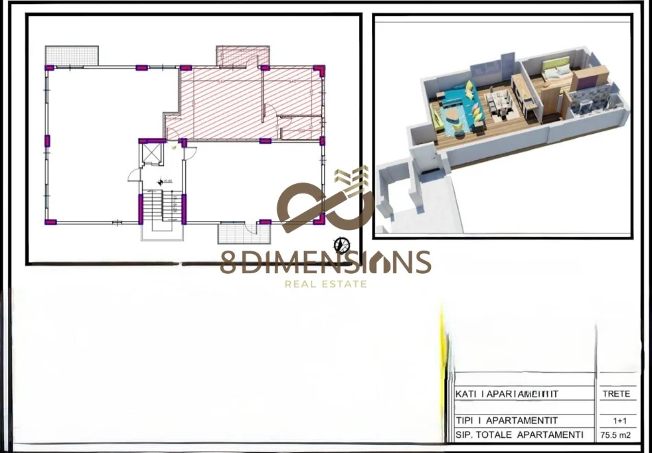 Tirane, shitet apartament 1+1+Ballkon Kati 3, 75 m² 136.000 € (farke)