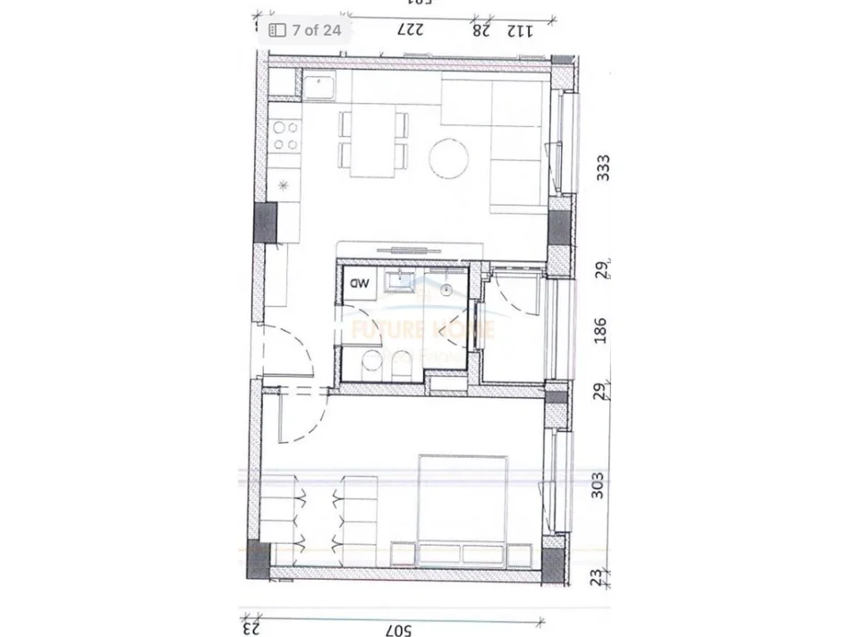 Tirane, shitet apartament 1+1+Ballkon Kati 7, 60 m² 115.000 € (Ali Demi)