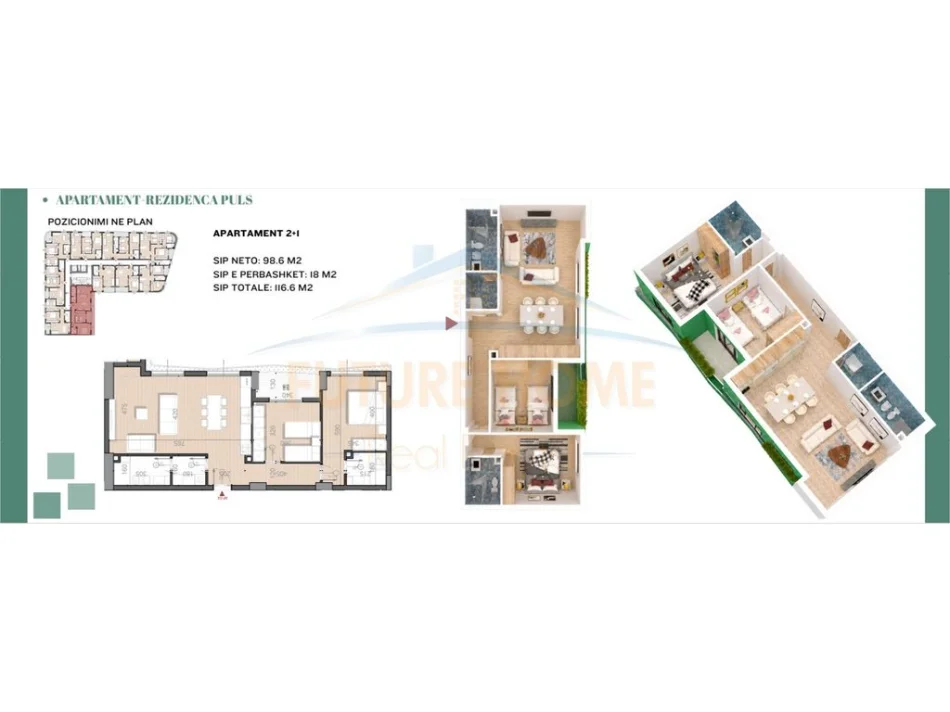 Tirane, shitet apartament 2+1 Kati 5, 117 m² 233.200 € (Spitali Amerikan 2, Rruga e Dibres)