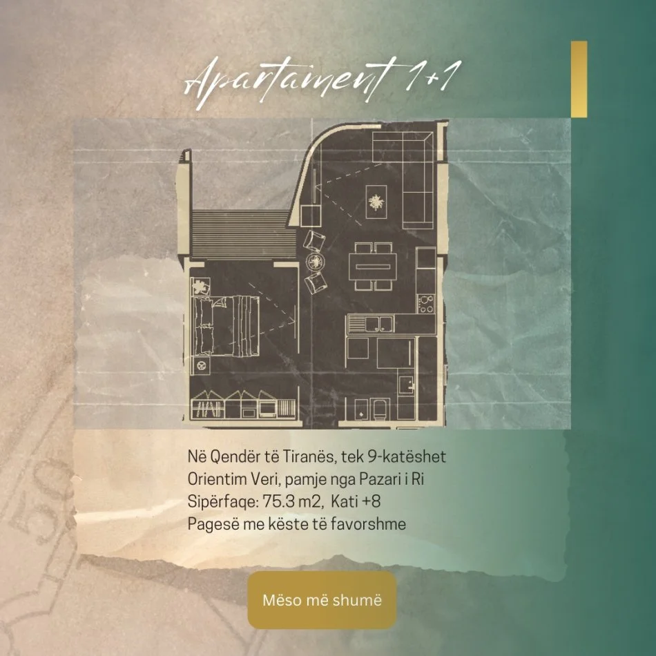 Tirane, shitet apartament 1+1 Kati 8, 75 m² (Kulla Bazaar Gate tek 9-katëshet)