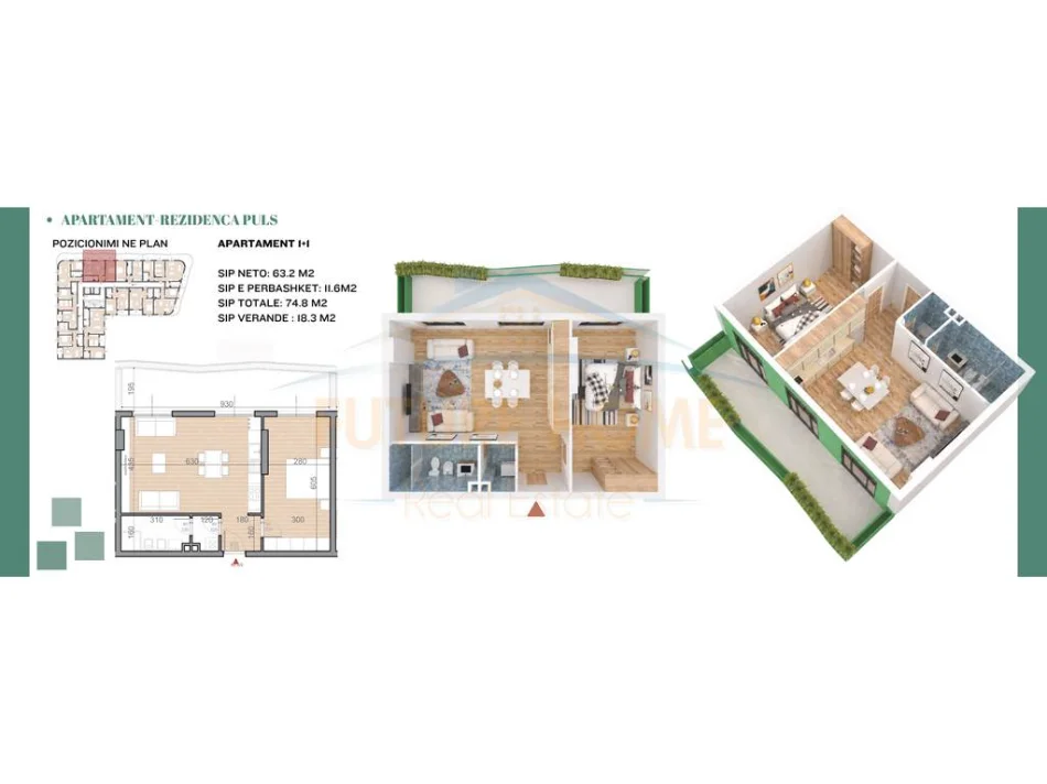 shitet apartament 2+1+Ballkon Kati 5, 83 m² 169.400 € (RRUGA E DIBRES)