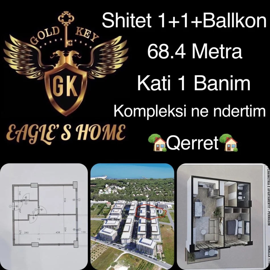 Durres, shes apartament 1+1+Ballkon Kati 1, 69 m² (qerret)