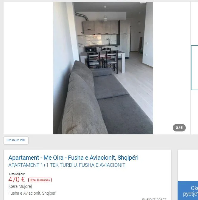 Tirane, jepet me qera apartament 1+1 Kati 4, 68 m² 470 € (FUSHA E AVIACIONIT)