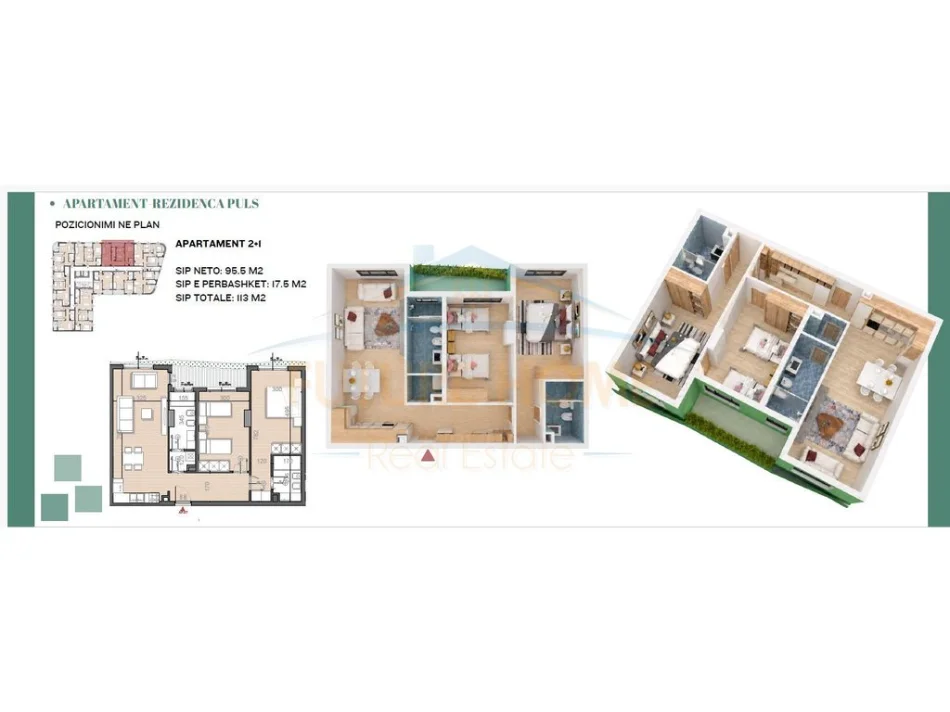 Tirane, shitet apartament 2+1 Kati 6, 112 m² 225.940 € (Rezidenca Puls, Rruga e Dibres)
