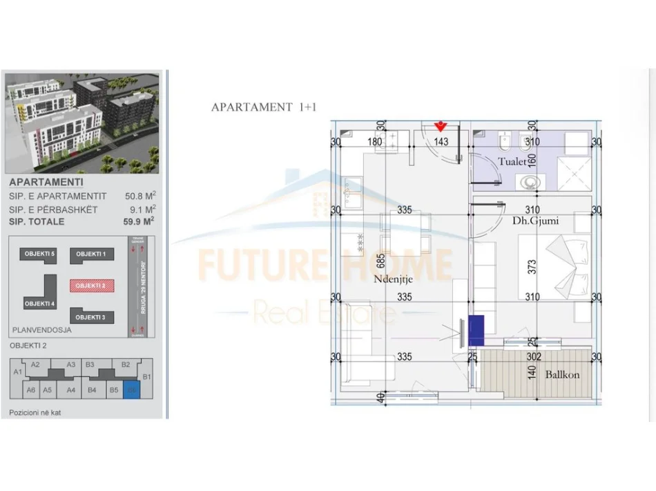 Tirane, shitet apartament 1+1+Ballkon Kati 4, 60 m² 83.860 € (TIRANA ENTRY 2 CASA ITALIA)