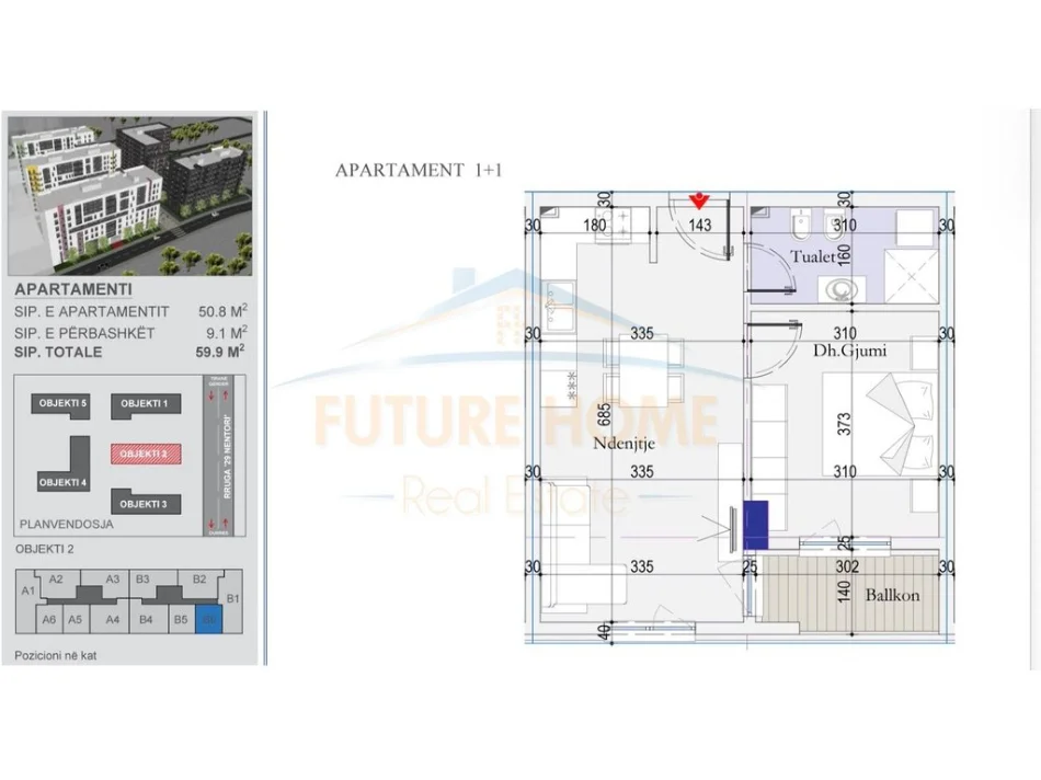 Tirane, shitet apartament 1+1 Kati 4, 60 m² 83.860 € (Casa Italia)