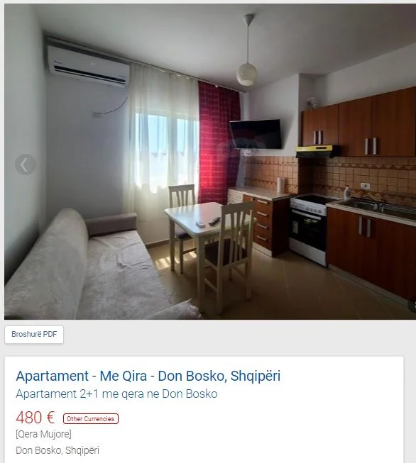 Tirane, jepet me qera apartament 2+1 Kati 3, 75 m² 480 € (DON BOSCO)