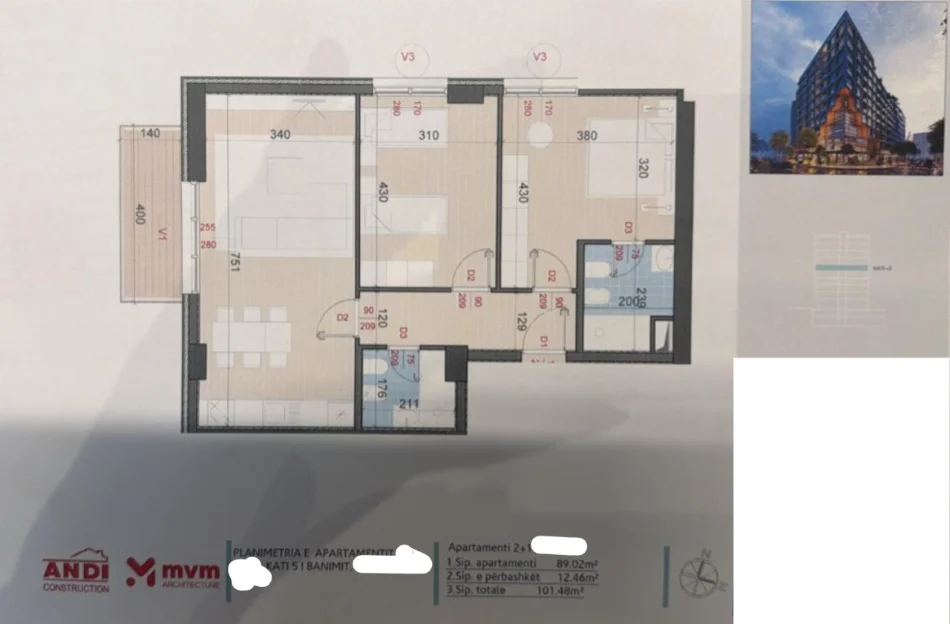 Tirane, shitet apartament 2+1+Ballkon Kati 5, 102 m² 219.500 € (Kompleksi Golden Gate Ali Dem)