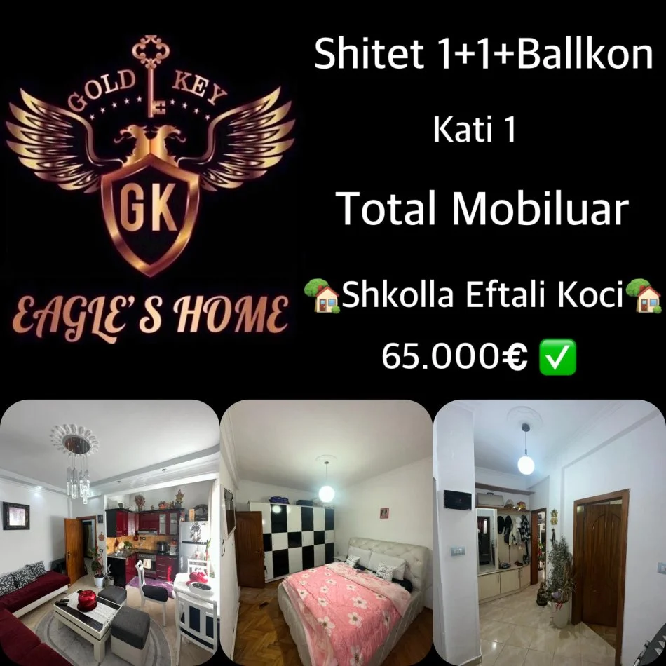 Durres, shes apartament 1+1+Ballkon Kati 1, 60 m² (eftali koci)