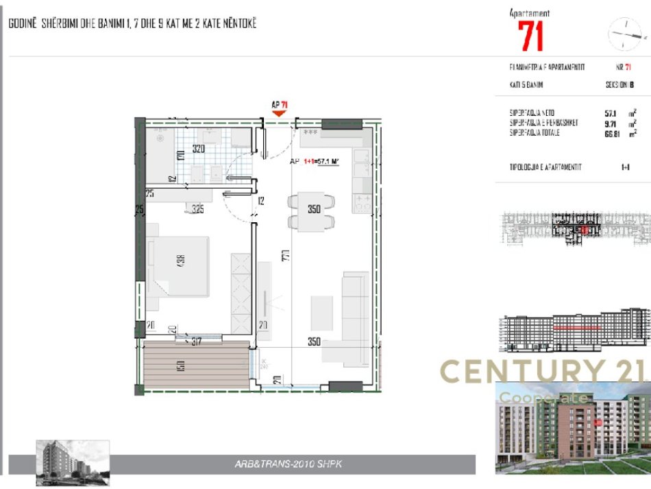 Tirane, shes apartament 1+1 Kati 8, 66 m² 77.000 € (Rruga 5 Maji)