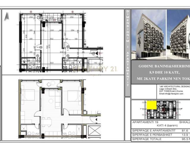Tirane, shes apartament 2+1+BLK Kati 4, 97 m² 95.000 Euro (xhamlliku)