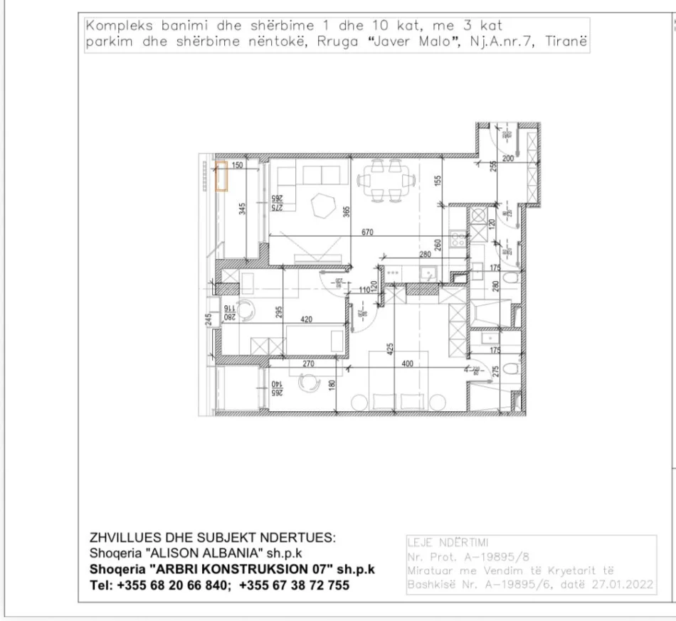 Tirane, shitet apartament 2+1 Kati 6, 119 m² 263.000 € (Rruga Javer Malo)