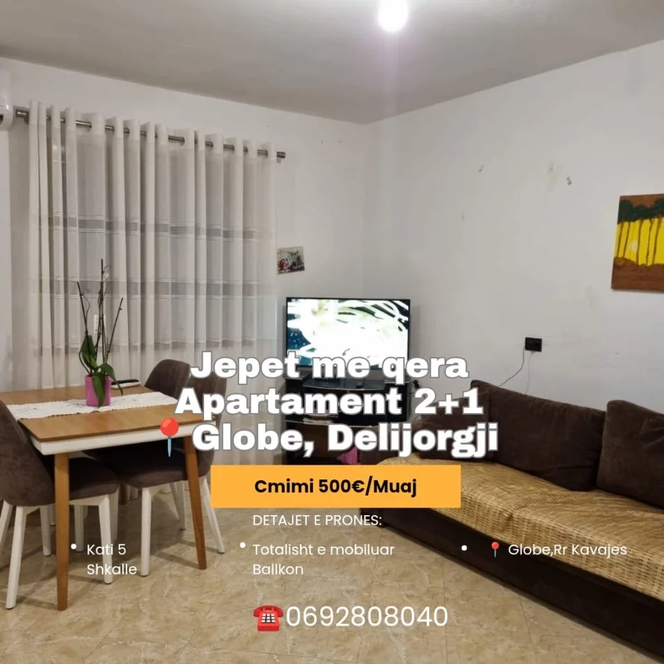 Tirane, jepet me qera apartament 2+1 Kati 5, 100 m² 500 € (Qendra Globe)