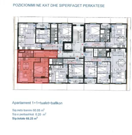 Tirane, shitet apartament 1+1+Ballkon Kati 10, 66 m² 93,000 € (Rruga "5 Maji")