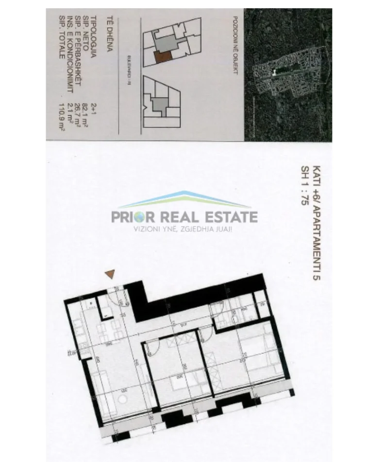 Shqiperi, shitet apartament 2+1 Kati 6, 98 m² 