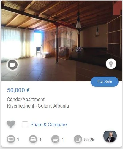Golem, shitet apartament 1+1 Kati 6, 55 m² 50.000 € (GOLEM KRYEMEDHENJ)