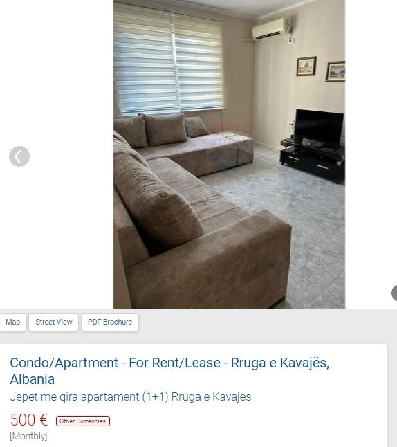 Tirane, jepet me qera apartament 1+1 Kati 3, 65 m² 500 € (RRUGE KAVAJE)
