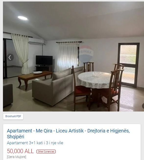 Shqiperi, jepet me qera apartament 2+1 Kati 3, 100 m² 500 € (DREJTORIA E HIGJENES)