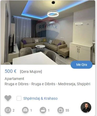 Tirane, jepet me qera apartament 1+1 Kati 7, 55 m² 500 € (medrese)