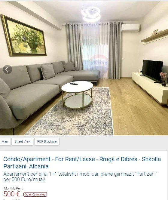 Tirane, jepet me qera apartament 1+1 Kati 5, 65 m² 500 € (GJIMNAZI PARTIZANI RRUGE DIBRE)
