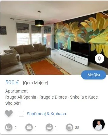 Tirane, jepet me qera apartament 1+1 Kati 3, 85 m² 500 € (shkolle e kuqe)