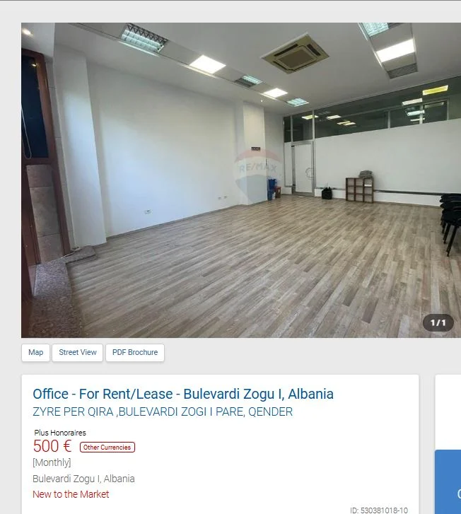 Tirane, jepet me qera zyre Kati 1, 46 m² 500 € (BULEVARDI ZOGU I PARE)