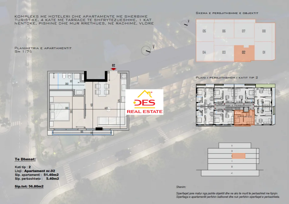Radhime - Orikum, shitet apartament 1+1+Ballkon Kati 2, 56 m² (Radhimë)