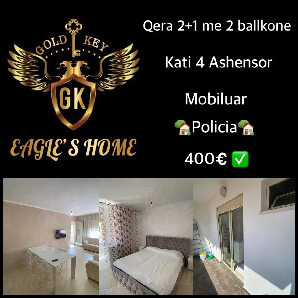 Durres, jepet me qera apartament 2+1+Ballkon Kati 4, 111 m² 400 € (BAR CORNER POLICIA PALLAT I RI ME ASHENSOR)