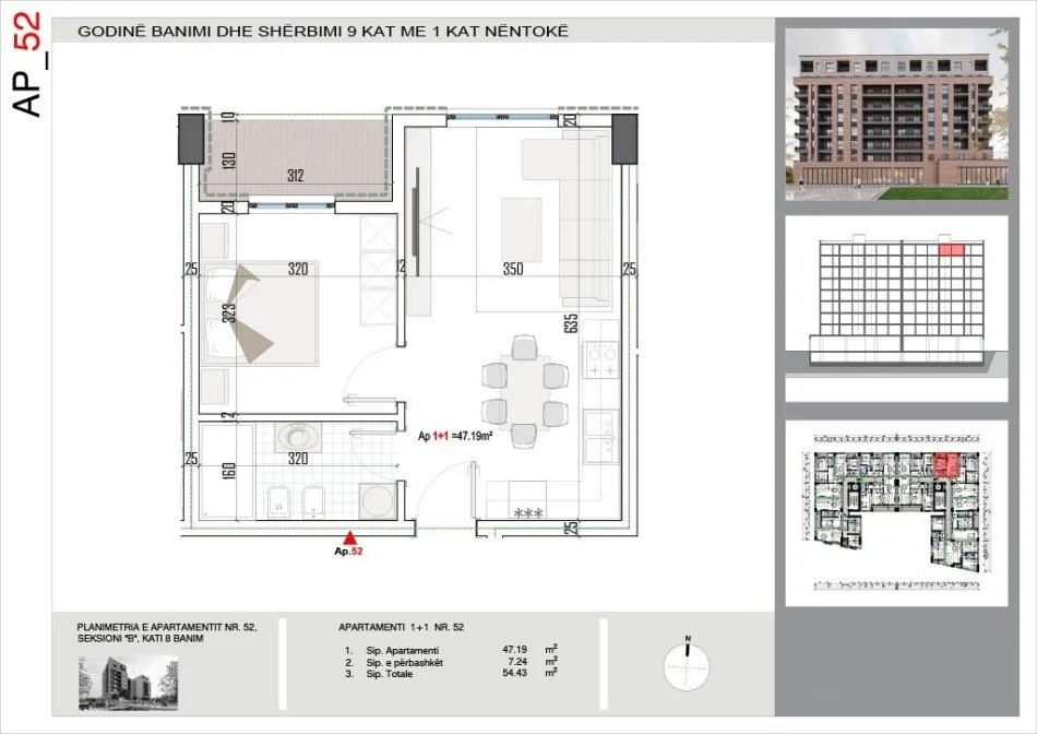 Tirane, shitet apartament 1+1 Kati 8, 54 m² 65.400 € (Fundi i Bulevardit te Ri)