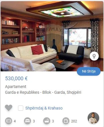 Tirane, shitet apartament 3+1 Kati 3, 202 m² 530.000 € (TEK GARDA BLLOK)