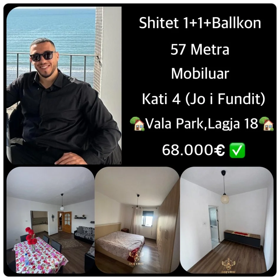 Durres, shes apartament 1+1+Ballkon Kati 4, 58 m² 68.000 € (SHITET Apartament • 1+1 + Ballkon 069 20 39 456 Vala Park, Durres)