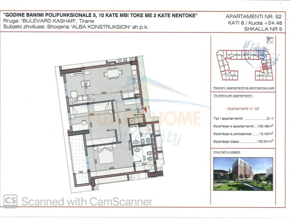 Tirane, shitet apartament 2+1+Ballkon Kati 8, 121 m² 151.137 € (Unaza E Re Alba Konstruksion)