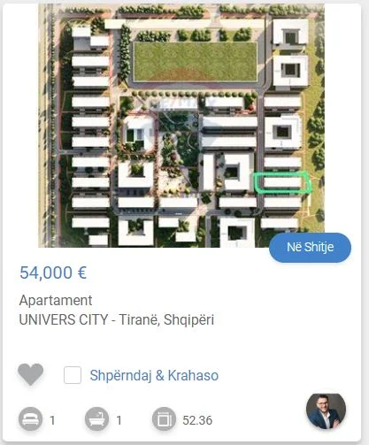 Tirane, shitet apartament 1+1 Kati 2, 45 m² 54.000 € (QTU UNIVERS CITY)