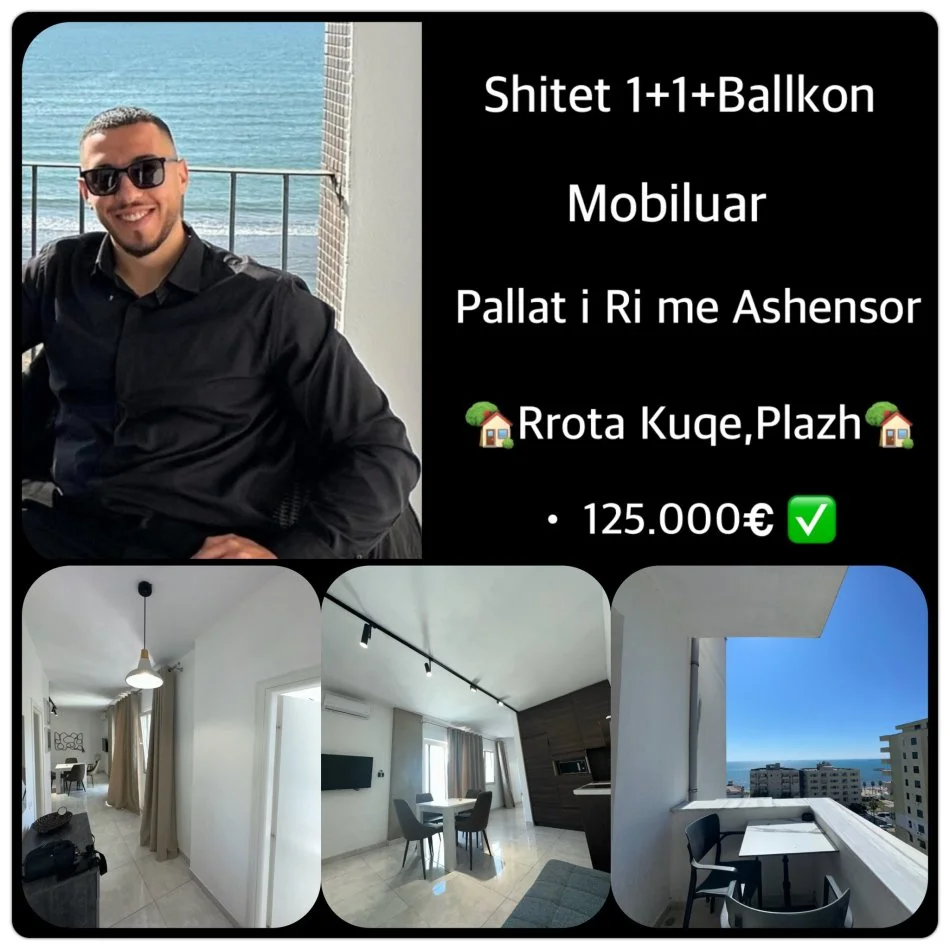 Durres, shes apartament , (Shitet Apartament 1+1 + Ballkon Pamje Deti Rrota kuqe ,Plazh • 125.000€ +355 069 20 39 456 • 61.6 ㎡ Bruto • Total Mobiluar • Kati 9 banim pallat i ri me ashensor dhe administrim te rregullt (jo i fundit...