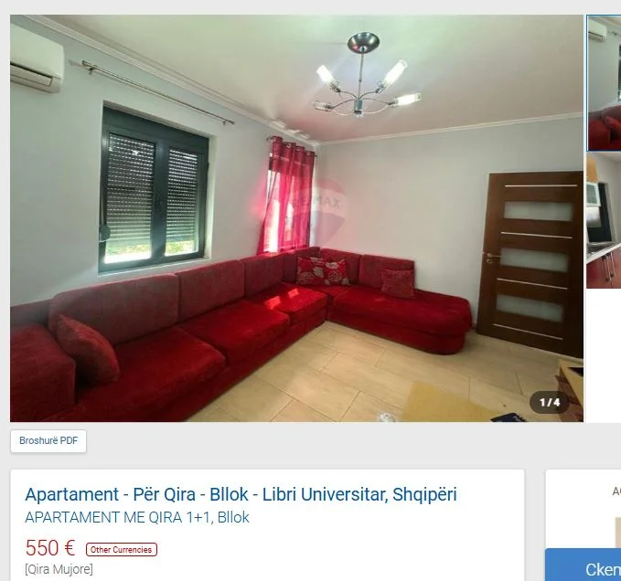Tirane, jepet me qera 1+1 Kati 4, 65 m² 550 € (ABDYL FRASHERI BLLOK)