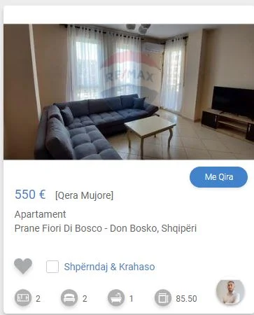 Tirane, jepet me qera apartament 1+1 Kati 6, 85 m² 550 € (fiori di bosco don bosco)