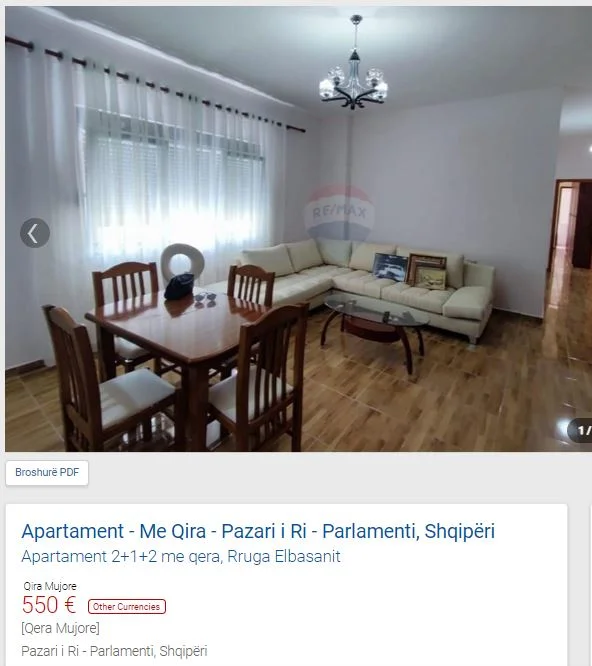 Tirane, jepet me qera apartament 2+1 Kati 3, 110 m² 550 € (TE PARLAMENTI)