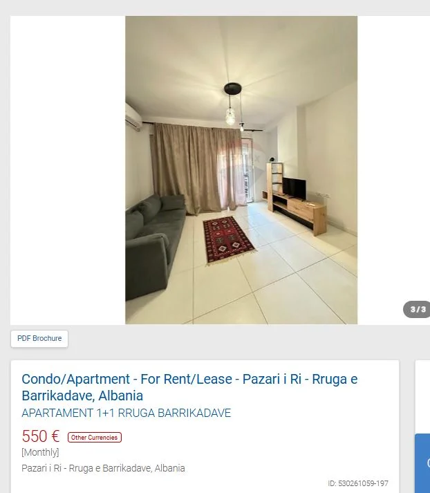 Tirane, jepet me qera apartament 1+1 Kati 4, 60 m² 550 € (RRUGA E BARRIKADAVE)