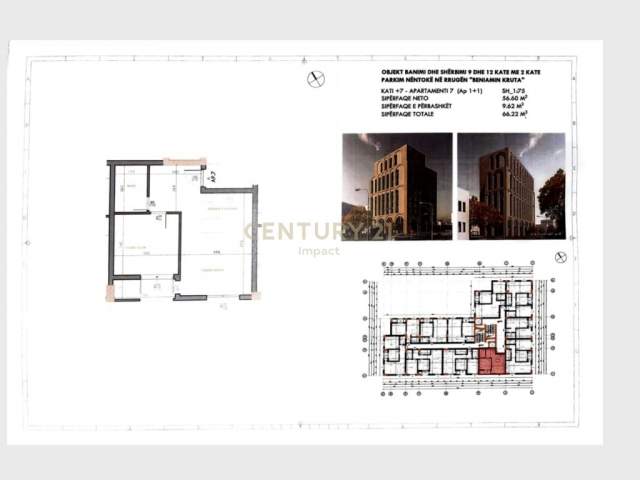 Shitet apartament 1+1 Kati 4, 66 m²  (Fusha e Aviacionit)
