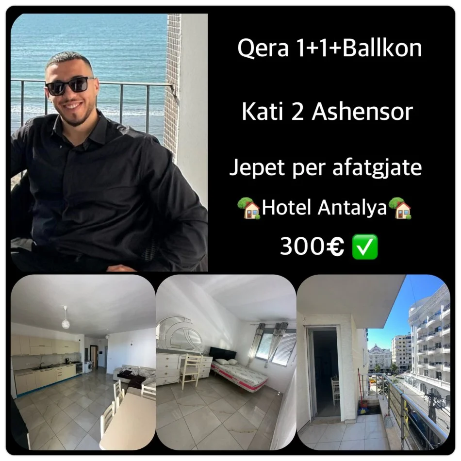 Durres, jepet me qera 1+1+Ballkon , 300 € (Jepet Apartament me Qera • 1+1+Ballkon • Mobiluar • Kati 2 me ashensor pallat i ri me adminsitrim • Jepet per afatgjate Hotel Antalya , Plazh • 300€ __________________________________ PER M...
