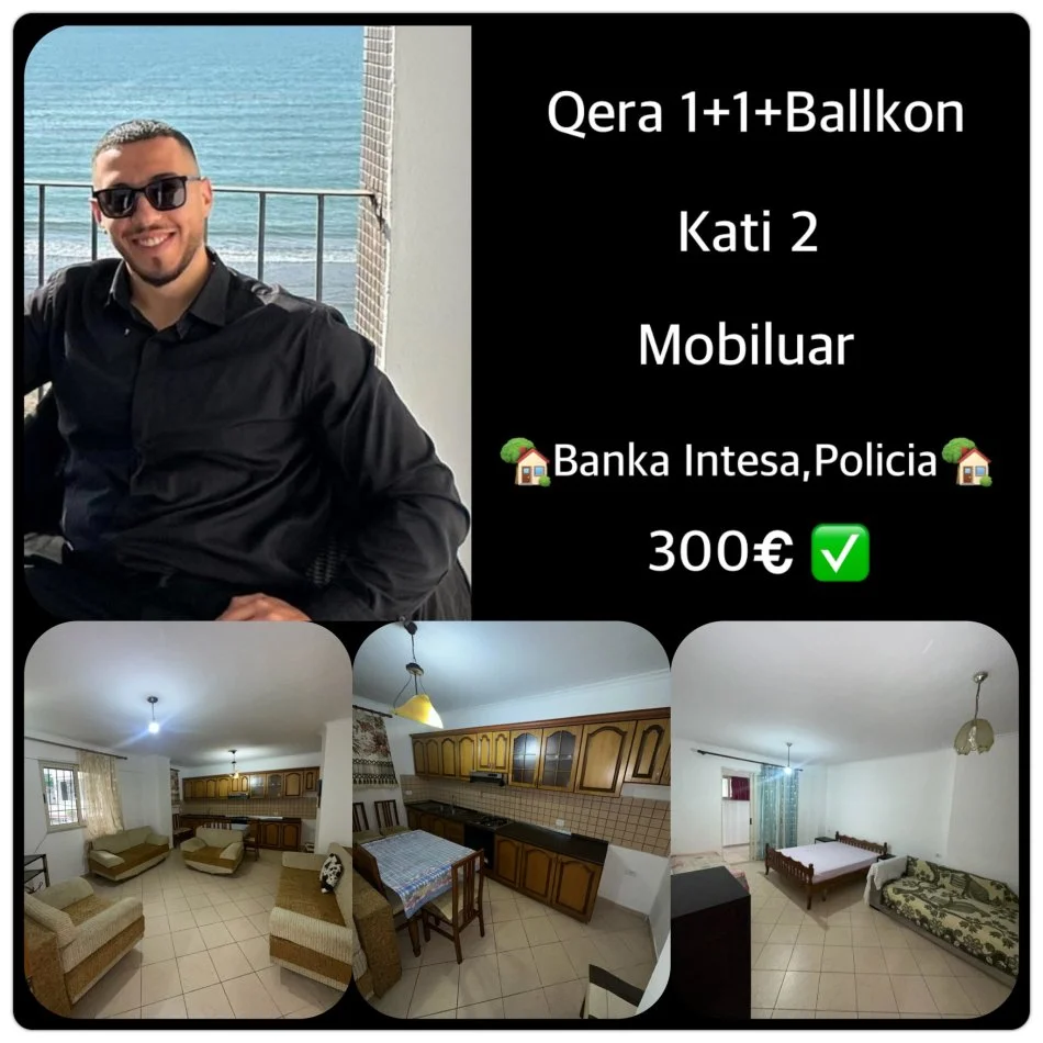 Durres, jepet me qera apartament 1+1+Ballkon Kati 1, 76 m² 300 € (Qera Apartament Sistemin 1+1 me ballkon Policia,Tek Banka Intesa San Paolo • 300€ +355 069 20 39 456 • pallat i ri me ashensor kati 1 Banim i dyti nga toka • Mobiluar (Mun...