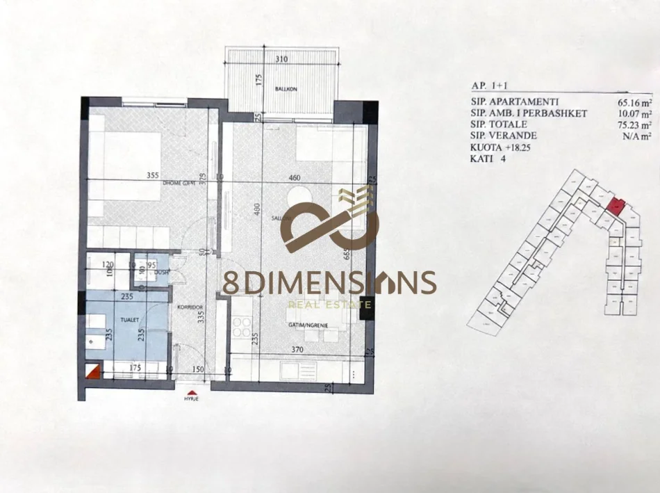 Tirane, shitet apartament 1+1+Ballkon Kati 8, 87 m² 100.556 € (Paskuqan)