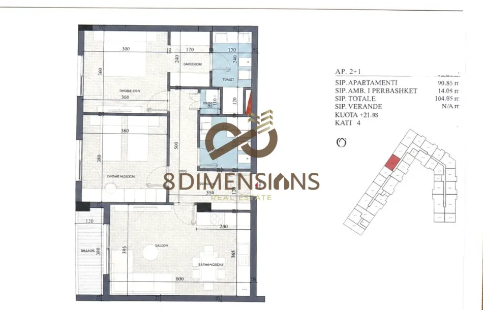 Tirane, shitet apartament 2+1+Ballkon Kati 4, 90 m² 120.175 € (paskuqan)