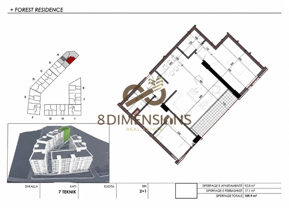 Tirane, shitet apartament 2+1 , 109 m² 142.870 € (farke)