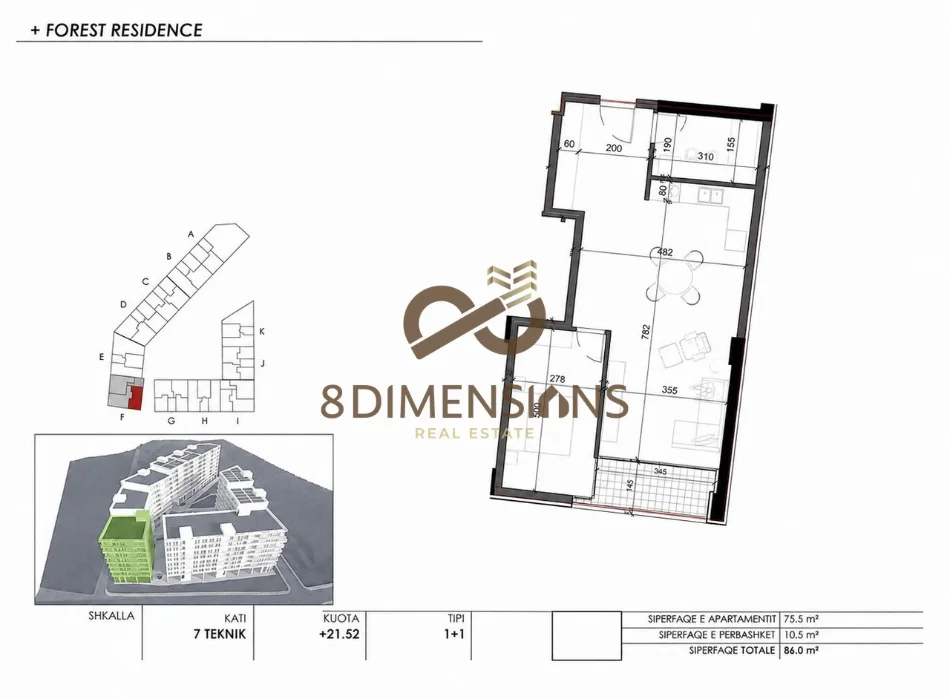 Tirane, shitet apartament 1+1 Kati 2, 86 m² 103.480 € (farke)