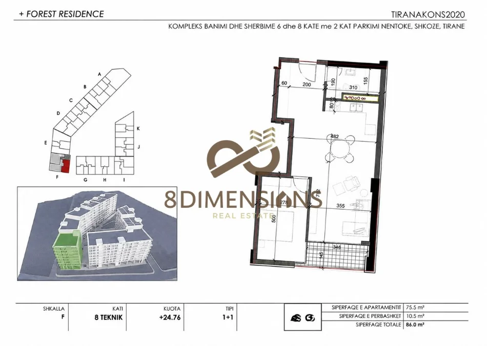 Tirane, shitet apartament 1+1 Kati 2, 86 m² 103.480 € (farke)