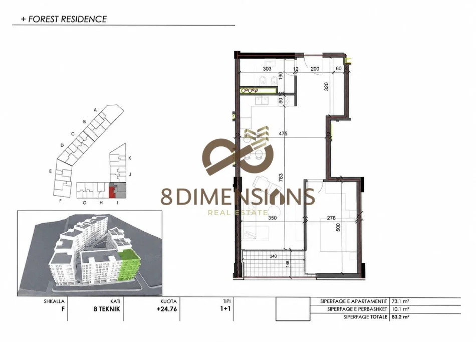 Tirane, shitet apartament 1+1 Kati 2, 86 m² 103.480 € (farke)