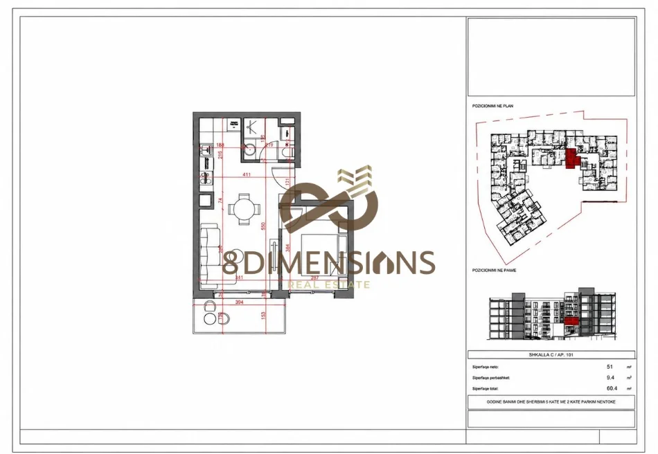 Tirane, shitet apartament 1+1+Ballkon Kati 3, 57 m² (paskuqan)